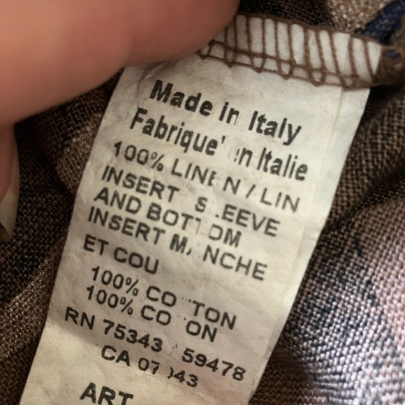 Terzo Millennio Made in Italy 100% Cotton Ruffle Brown and Blue Off-Shoulder Top - Picture 4 of 4